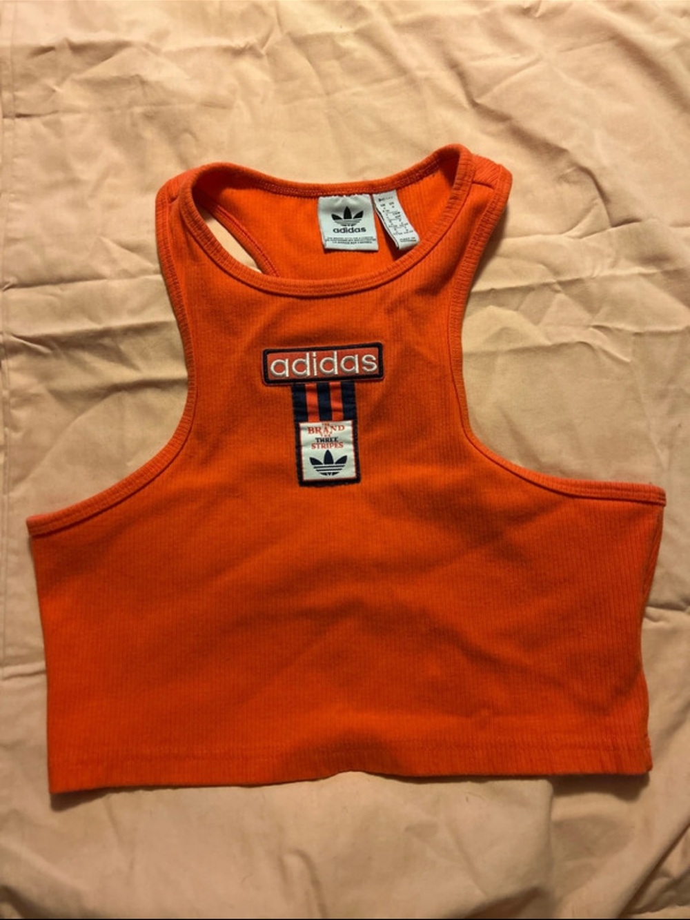 adidas Orange Ribbed Crop Tank Top